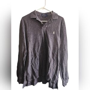 Ralph Lauren Men's Long Sleeve Polo Shirt - Heather Gray with White Pony